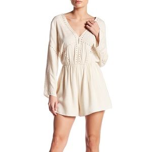 Astr Cream Linen Long Sleeved Romper